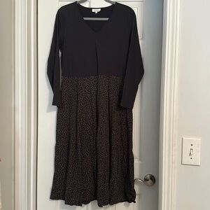 Thought brand polka dot grey long sleeve v neck panel midi dress size 14